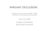 IMPLANT OCCLUSION Sulieman Al-Johany BDS, MSD Diplomate, American Board of Prosthodontics June 25, 2009 College of Dentistry King Saud University.