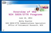 National Institutes of Health Office of Extramural Research Overview of the NIH SBIR/STTR Programs June 26, 2014 Betty Royster NIH SBIR/STTR Communications.