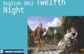 English 3012 Twelfth Night. William Shakespeare 1564- 1616 - Widely considered the greatest writer in the English language - Author of 38 plays and 154.