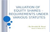 VALUATION OF EQUITY SHARES – REQUIREMENTS UNDER VARIOUS STATUTES - By Drushti R. Desai Bansi S. Mehta & Co.