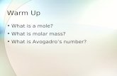 Warm Up What is a mole? What is molar mass? What is Avogadro’s number?