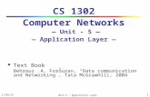 6/9/2015 Unit-5 : Application Layer 1 CS 1302 Computer Networks — Unit - 5 — — Application Layer — Text Book Behrouz.A. Forouzan, “Data communication and.