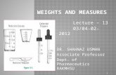 Lecture – 13 03/04-02-2012 DR. SHAHNAZ USMAN Associate Professor Dept. of Pharmaceutics RAKMHSU 1.