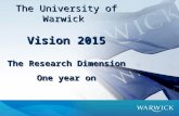 The University of Warwick Vision 2015 The Research Dimension One year on.