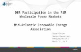 PJM©2015 DER Participation in the PJM Wholesale Power Markets Mid-Atlantic Renewable Energy Association Susan Covino Senior Consultant, Emerging Markets.