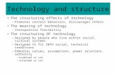 Technology and structure The structuring effects of technology –Promotes certain behaviors, discourages others The meaning of technology –Interpretive.