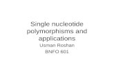 Single nucleotide polymorphisms and applications Usman Roshan BNFO 601.