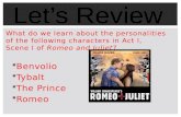 What do we learn about the personalities of the following characters in Act I, Scene I of Romeo and Juliet?  Benvolio  Tybalt  The Prince  Romeo.