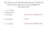 The Structure of the Parallel Electric Field and Particle Acceleration During Magnetic Reconnection J. F. Drake M.Swisdak M. Shay M. Hesse C. Cattell University.