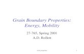 G.B. properties1 Grain Boundary Properties: Energy, Mobility 27-765, Spring 2001 A.D. Rollett.