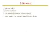 1 3. Naming  Naming in DS  Name resolution  The implementation of a name space  Case study: The Domain Name System (DNS)