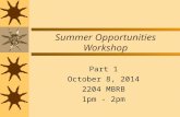 Summer Opportunities Workshop Part 1 October 8, 2014 2204 MBRB 1pm - 2pm.