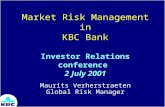 Market Risk Management in KBC Bank Investor Relations conference 2 July 2001 Maurits Verherstraeten Global Risk Manager.