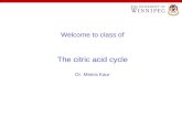 Welcome to class of The citric acid cycle Dr. Meera Kaur.