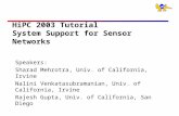 Quasar Group HiPC 2003 Tutorial System Support for Sensor Networks Speakers: Sharad Mehrotra, Univ. of California, Irvine Nalini Venkatasubramanian, Univ.