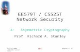 EE579T/4 #1 Spring 2002 © 2000-2002, Richard A. Stanley WPI EE579T / CS525T Network Security 4: Asymmetric Cryptography Prof. Richard A. Stanley.