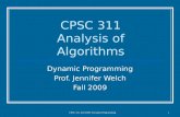CPSC 311, Fall 2009: Dynamic Programming 1 CPSC 311 Analysis of Algorithms Dynamic Programming Prof. Jennifer Welch Fall 2009.