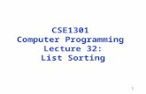 1 CSE1301 Computer Programming Lecture 32: List Sorting.