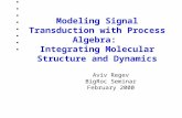 Modeling Signal Transduction with Process Algebra: Integrating Molecular Structure and Dynamics Aviv Regev BigRoc Seminar February 2000.