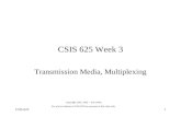 CSIS 6251 CSIS 625 Week 3 Transmission Media, Multiplexing Copyright 2001, 2002 - Dan Oelke For use by students of CSIS 625 for purposes of this class.