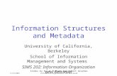 11/15/2001Information Organization and Retrieval Information Structures and Metadata University of California, Berkeley School of Information Management.
