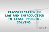 CLASSIFICATION OF LAW AND INTRODUCTION TO LEGAL PROBLEM- SOLVING Topic 5.