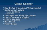 Viking Society  How Do We Know About Viking Society?  Settlement of Iceland –Living Conditions –Economy  The Sagas and Viking Age Iceland  Social Structure.