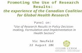 Promoting the Use of Research Results: the experience of the Canadian Coalition for Global Health Research Panel on: “Use of Research Results in Policy.