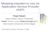 1 Modeling Intention to Use an Application Service Provider (ASP) Tsipi Heart, Nava Pliskin, Noam Tractinsky Heart, PliskinN, NoamT @bgumail.bgu.ac.il.