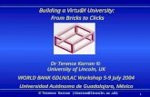 © Terence Karran (tkarran@lincoln.ac.uk) 1 Building a Virtu@l University: From Bricks to Clicks Dr Terence Karran © University of Lincoln, UK WORLD BANK.