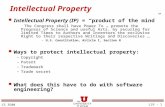 CS 3500 L19 - 1 Intellectual Property l Intellectual Property (IP) = “product of the mind” The Congress shall have Power To … promote the Progress of Science.
