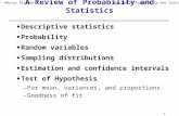Dr. Héctor AllendeReview of Probability and Statistics 1 A Review of Probability and Statistics Descriptive statistics Probability Random variables Sampling.