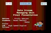 Data Stream Managing Unit Final Presentation Advisor : Vitaly Spector Students : Neomi Makleff Hadas Azulay Lab : High Speed Digital Systems.