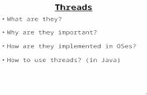 1Threads What are they? Why are they important? How are they implemented in OSes? How to use threads? (in Java)