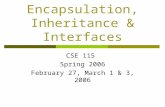 Encapsulation, Inheritance & Interfaces CSE 115 Spring 2006 February 27, March 1 & 3, 2006.