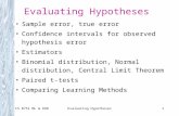 CS 8751 ML & KDDEvaluating Hypotheses1 Sample error, true error Confidence intervals for observed hypothesis error Estimators Binomial distribution, Normal.
