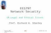 EE579T/10 #1 Spring 2001 © 2000, 2001, Richard A. Stanley WPI EE579T Network Security 10:Legal and Ethical Issues Prof. Richard A. Stanley.