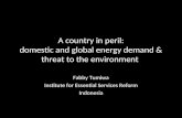 A country in peril: domestic and global energy demand & threat to the environment Fabby Tumiwa Institute for Essential Services Reform Indonesia.