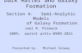 Dark Matter and Galaxy Formation Section 4: Semi-Analytic Models of Galaxy Formation Joel R. Primack 2009, eprint arXiv:0909.2021 Presented by: Michael.