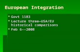 European Integration  Govt 1183  Lecture three—USA/EU historical comparisons  Feb 6--2008.