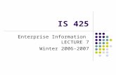 IS 425 Enterprise Information LECTURE 7 Winter 2006-2007.