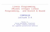 Linear Programming, (Mixed) Integer Linear Programming, and Branch & Bound COMP8620 Lecture 3-4 Thanks to Steven Waslander (Stanford) H. Sarper (Thomson.
