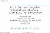 March 6th, 2006CALICE meeting, UCL1 Position and angular resolution studies with ECAL TB prototype Introduction Linear fit method Results with 1, 2, 3,