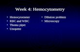 Week 4: Hemocytometry Hemocytometer RBC and WBC Thoma pipet Unopette Dilution problem Microscopy.