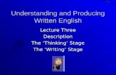 Understanding and Producing Written English Lecture Three Description The ‘Thinking’ Stage The ‘Writing’ Stage.