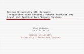 Boston University XML Gateway: Integration with External Vended Products and Local Web Applications/Legacy Systems Vlad Grinman Jacalyn Reisz Boston University.