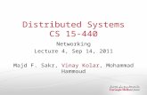Distributed Systems CS 15-440 Networking Lecture 4, Sep 14, 2011 Majd F. Sakr, Vinay Kolar, Mohammad Hammoud.