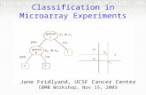 Classification in Microarray Experiments Jane Fridlyand, UCSF Cancer Center CBMB Workshop, Nov 15, 2003.