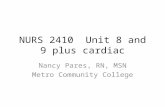NURS 2410 Unit 8 and 9 plus cardiac Nancy Pares, RN, MSN Metro Community College.