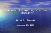 Proposed Patent Legislation - Remedies David A. Edsenga November 29, 2005.